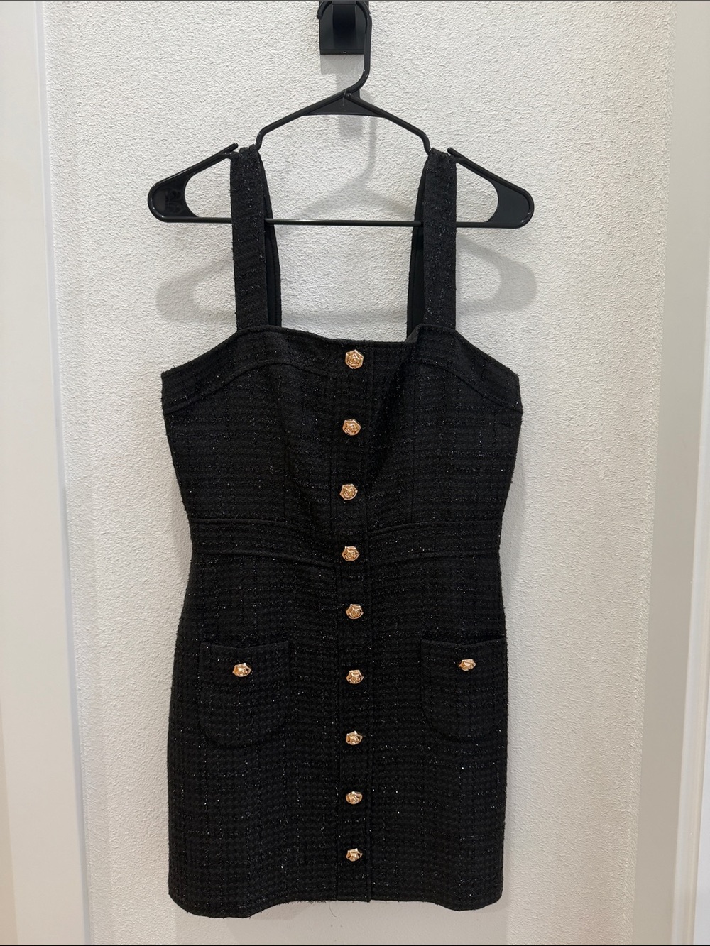 Amanda Uprichard Black Tweed Button-Up Mini Dress